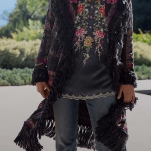 Boho Chic Johnny Was Hooded Fringed OMBRISA Duster - Picture 5 of 5